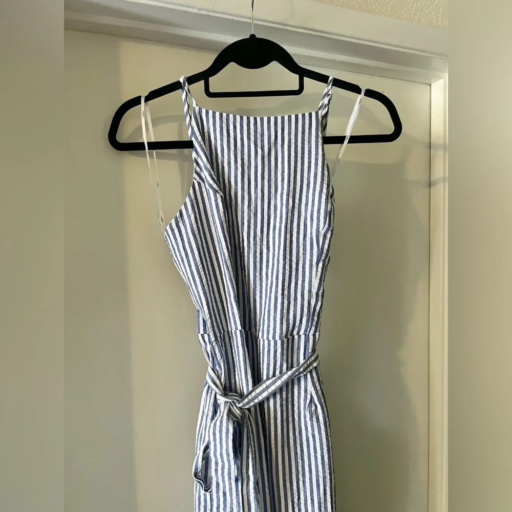 Messina Blue Striped Wide-Leg Jumpsuit by Lulus - Picture 8 of 9